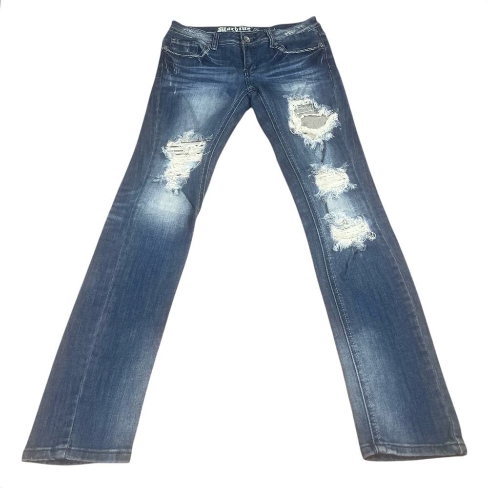 Machine Nouvelle Mode Women’s Denim Factory Distressed Mid- Rise Skinny  Size 9